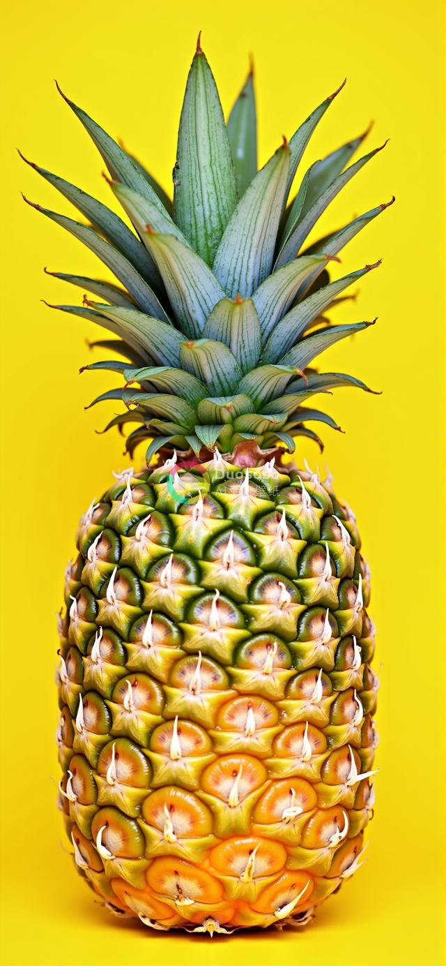 鲜艳背景下的熟菠萝近距离纹理摄影，展现热带风情与生机
