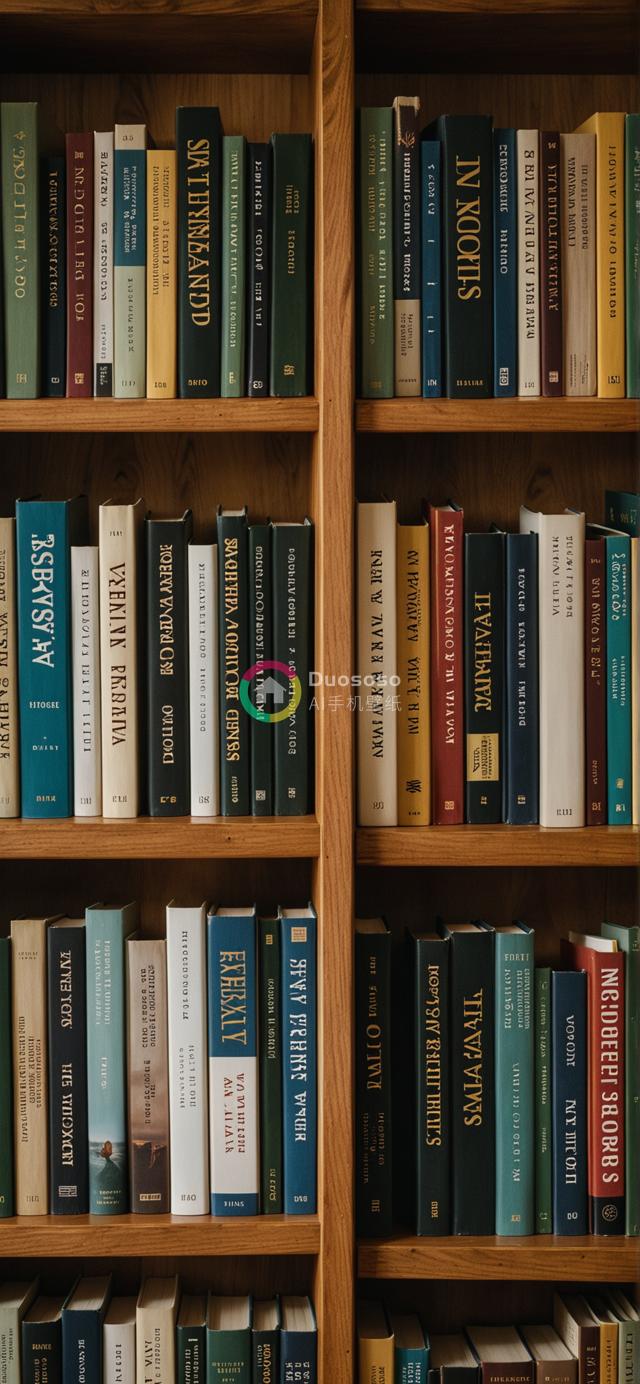 直拍视角下的木质书架藏书照片，营造温馨学术氛围