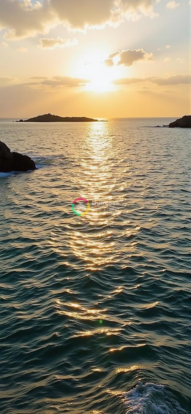 金色落日映宁静海面：绝美风光摄影