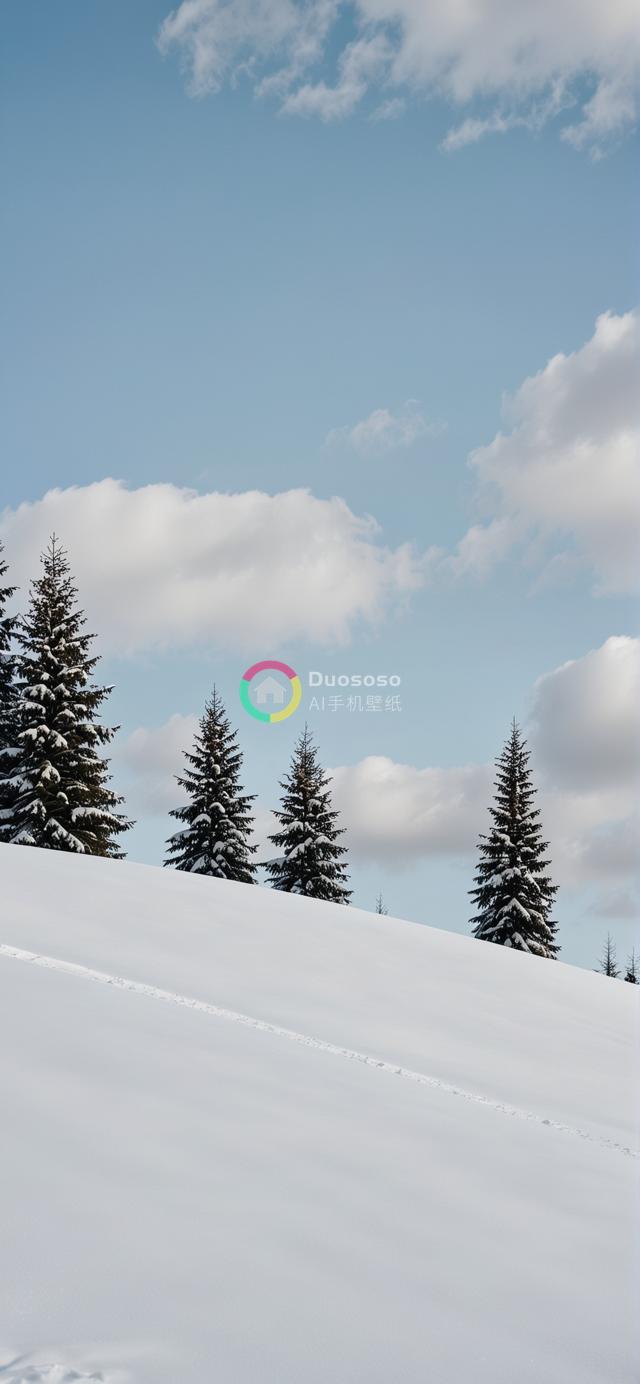 雪覆盖山丘的宁静冬日风光：简约与平和的视觉旋律