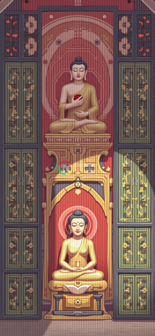 金色佛像与华美金龛：对称美学中的静谧神态