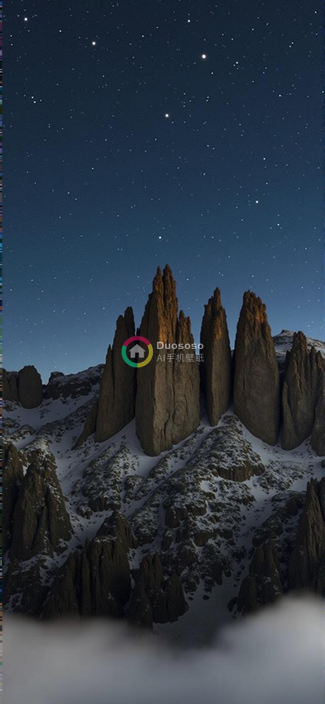 暮色雪山巅峰照：星光点缀下的神秘蓝雾笼罩