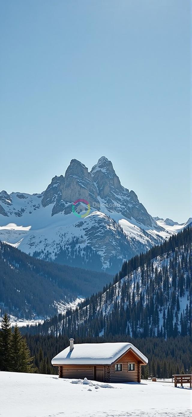 雪谷中的迷人木屋：雪峰映衬下的温馨冬季度假胜地