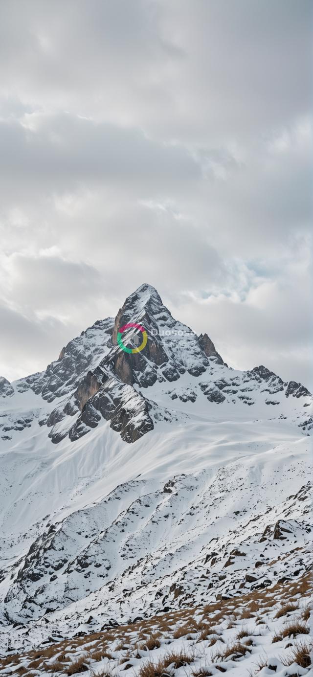 雪峰耸立云霄，壮丽山峰岩雪交织的宏伟摄影