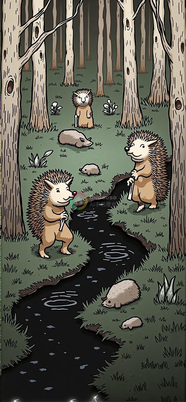 森林刺猬家族卡通插画：绿意盎然，童趣横生