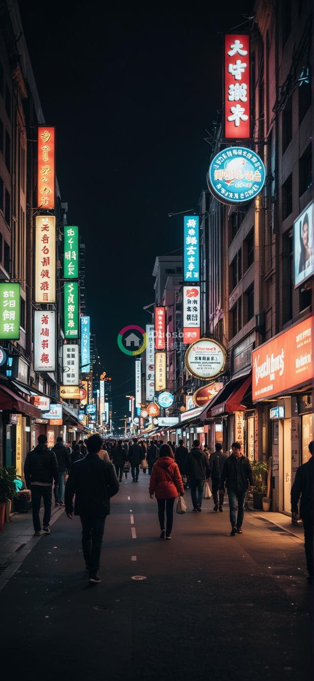 夜幕下东亚都市繁忙霓虹街景摄影