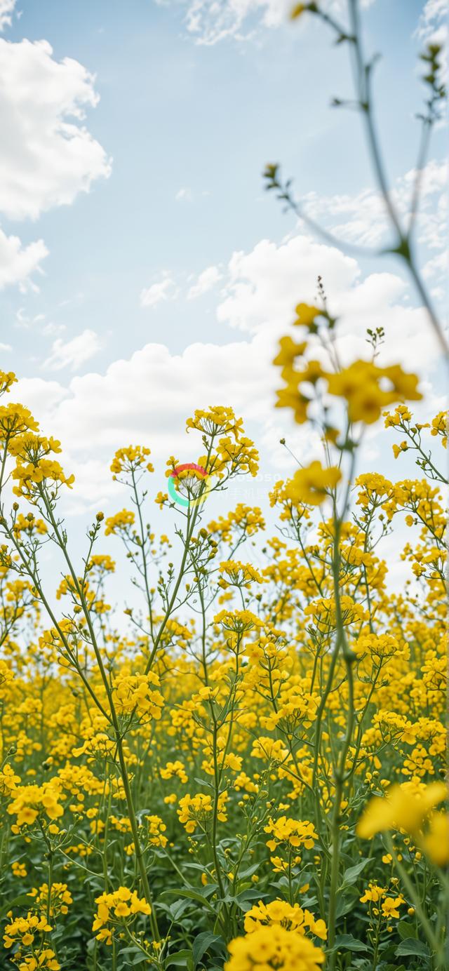 春意盎然：黄花开遍蓝天白云下