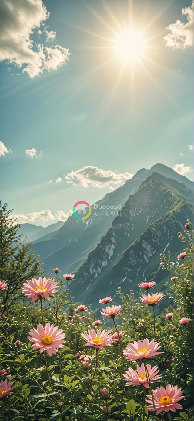 阳光照耀下的粉黛高山草甸美景
