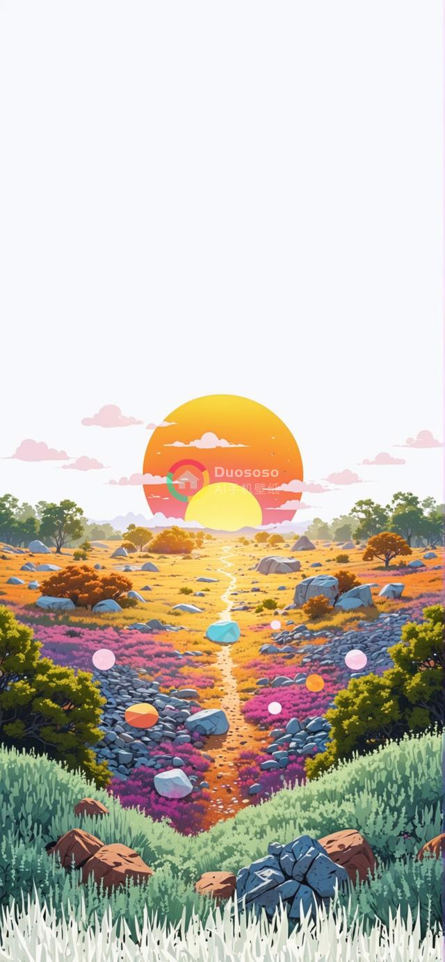 落日余晖下的魔幻风光：岩石小径穿越金色草甸