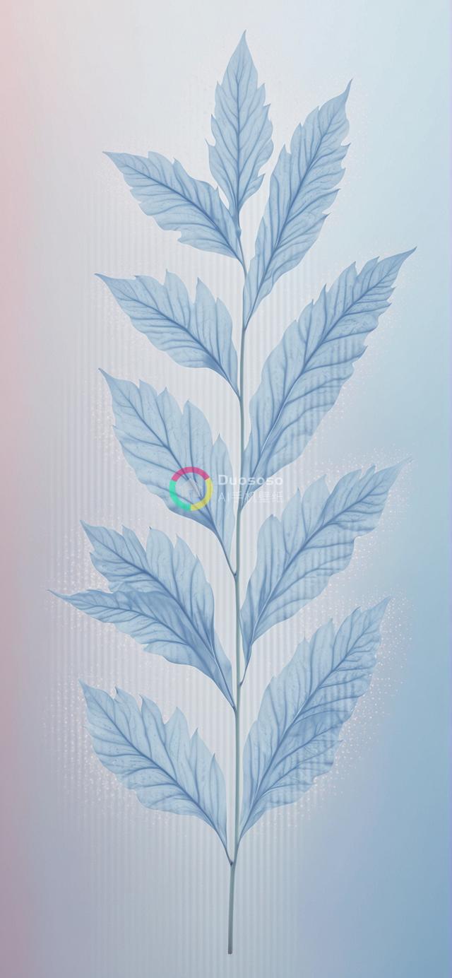 宁静致远的艺术渲染：蓝调透光枝叶壁纸图案