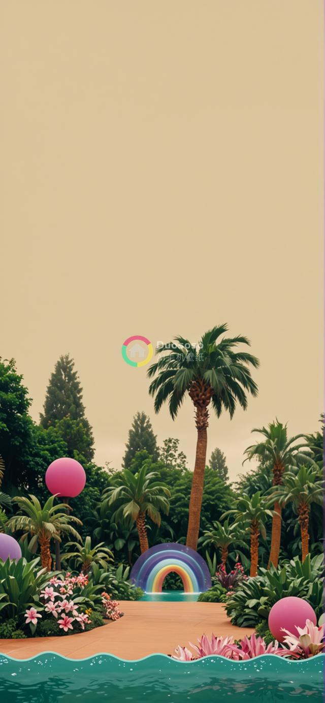 梦幻热带绿洲：彩虹之下的缤纷花园