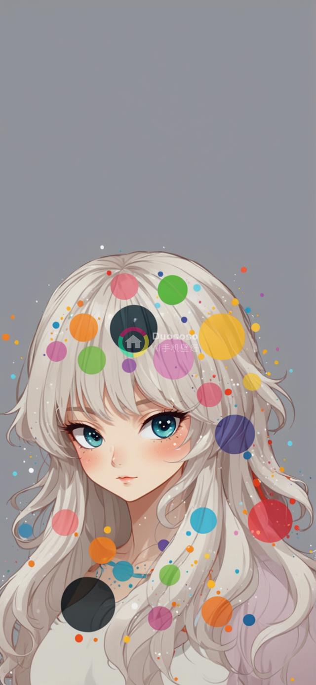 动漫风格青春少女的艺术渲染肖像：简约灰背景下的灵动魅力