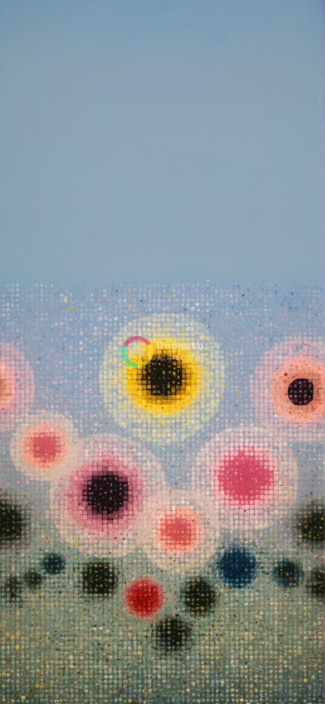 抽象点彩画照片：淡蓝背景下的细腻花卉美景