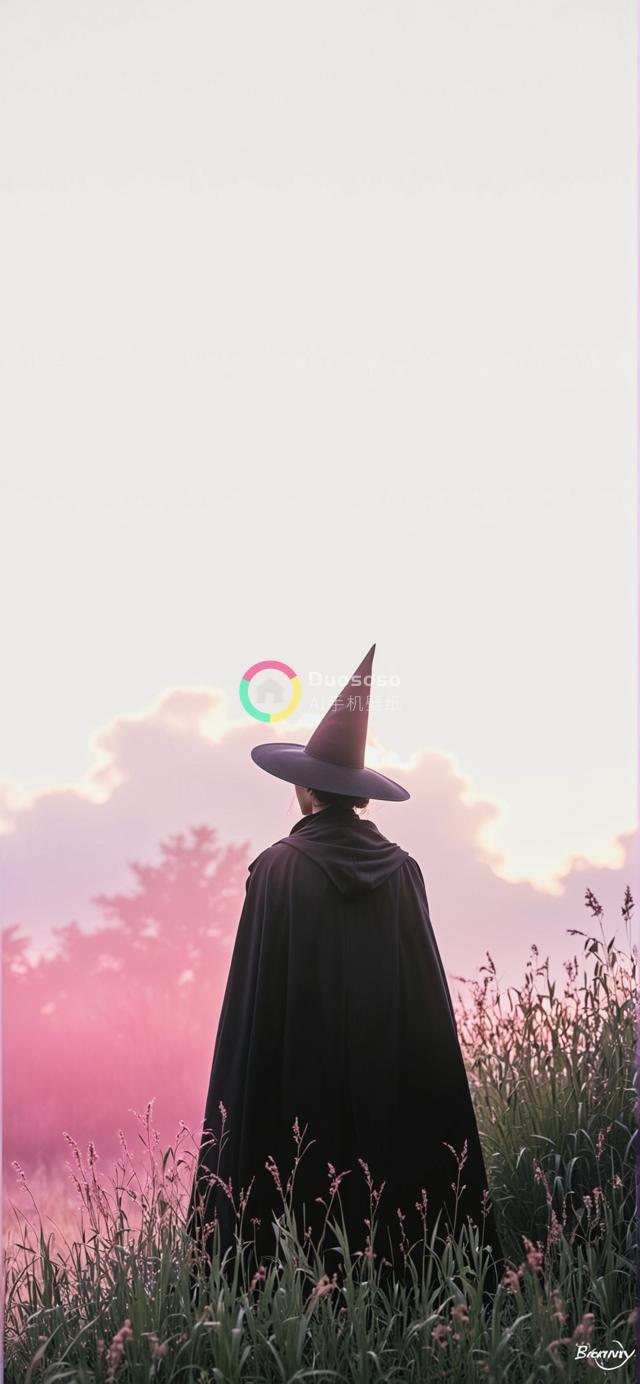 日落时分神秘女巫身影现田野
