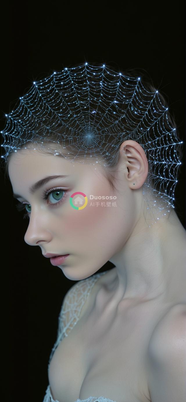 神秘梦境：绿眼女子光影蛛网下的绝世容颜