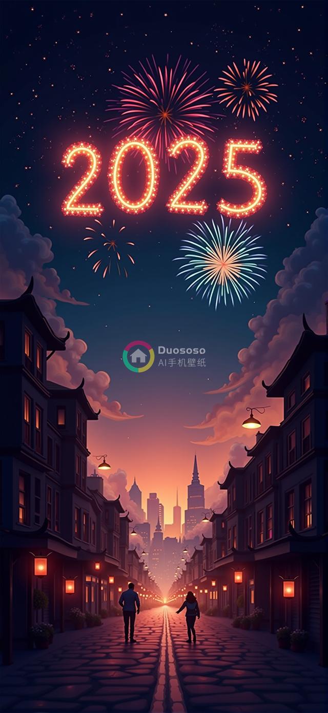 庆祝2025新年：传统装饰与绚丽烟花相映成趣