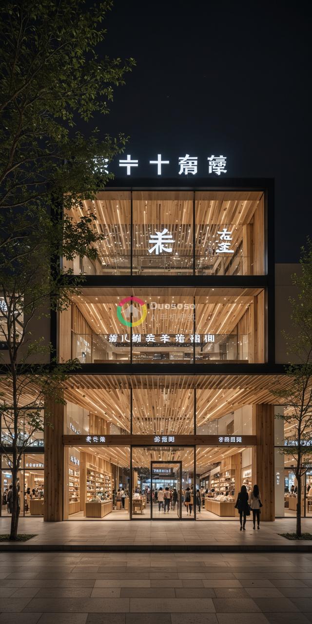 现代建筑夜晚光影下的优雅与精致