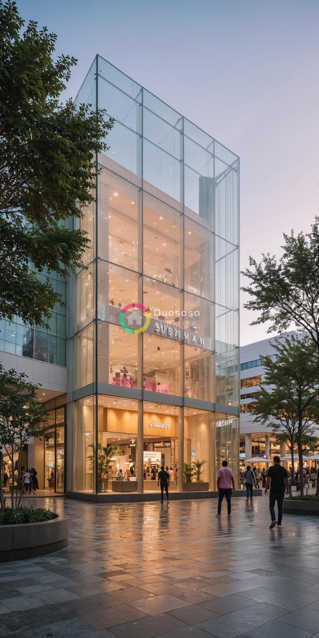 现代都市玻璃幕墙夜景图