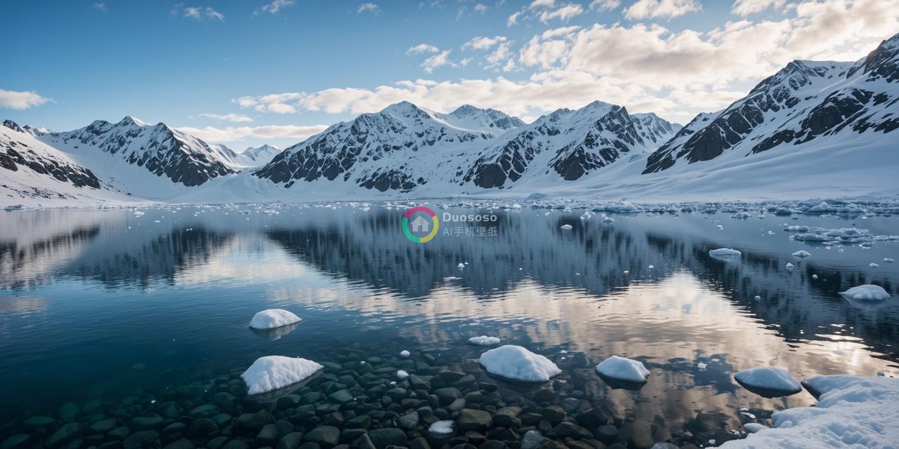 寒冷的冰雪海湾与雪山共绘静谧