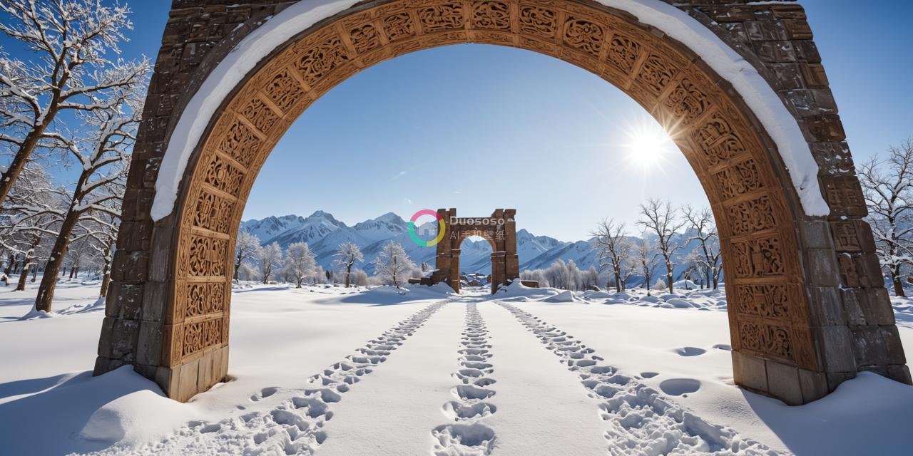 《雪覆拱门，脚步引导，自然的宁静与壮丽》
