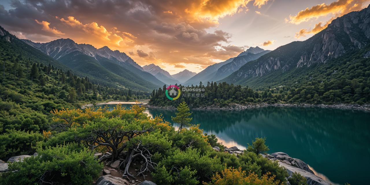 温暖金黄映照的静谧湖光山色