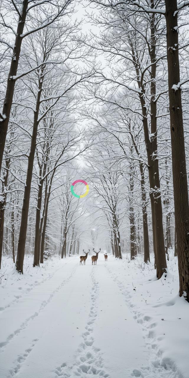 雪山中的四只deer拍摄 - 低角度镜头下的静谧瞬间