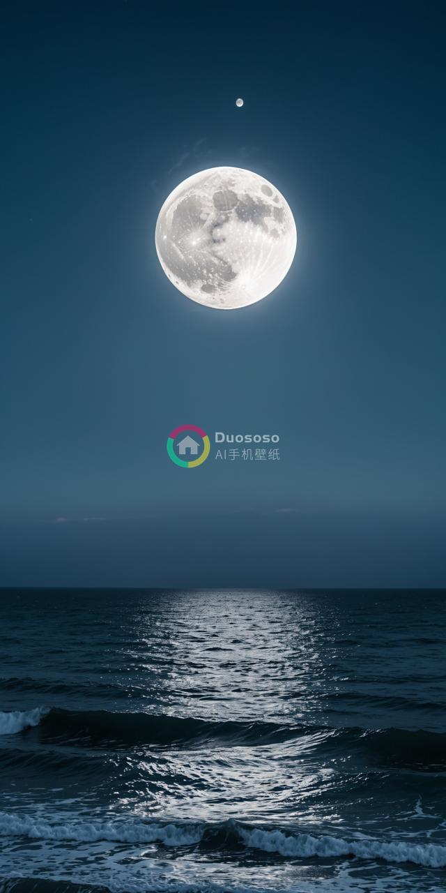《明月下的壮丽海洋与遥远星体》