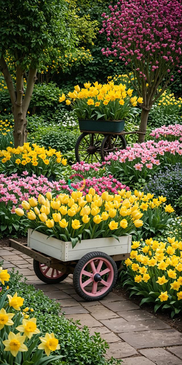 春天花园里的色彩斑斓与动态画廊