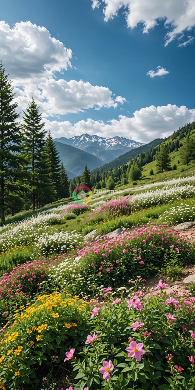 粉白黄野花中的宁静与自然的壮丽