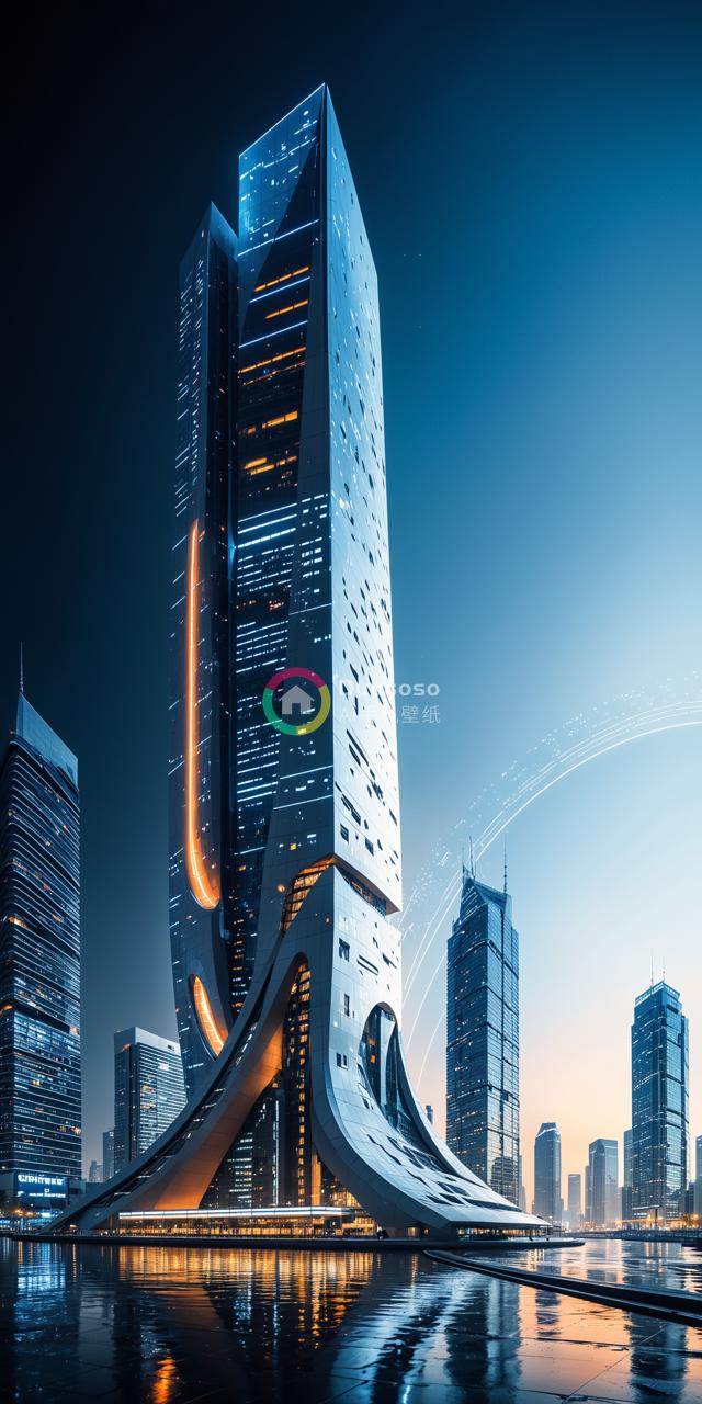 《夜空下的未来感摩天大楼》