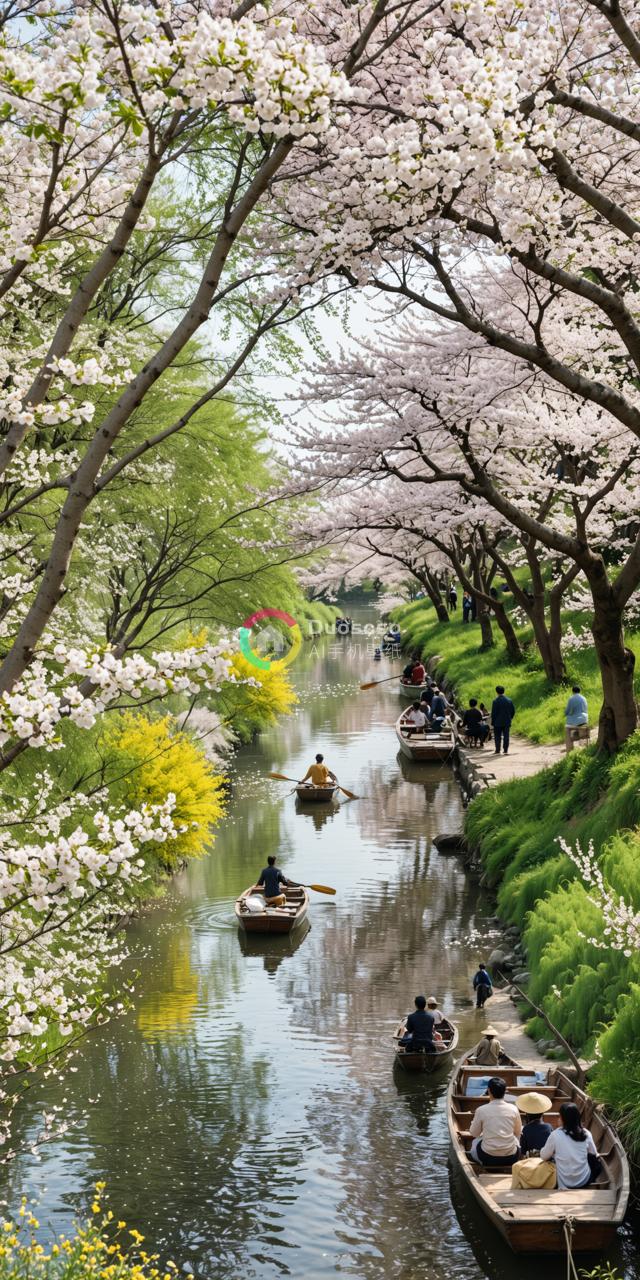 彩色运河春日景致