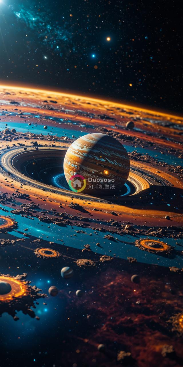 虚拟行星环系的壮丽景象与色彩对比