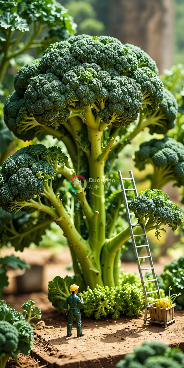 《采摘 broccoli 的小型田园诗意场景》