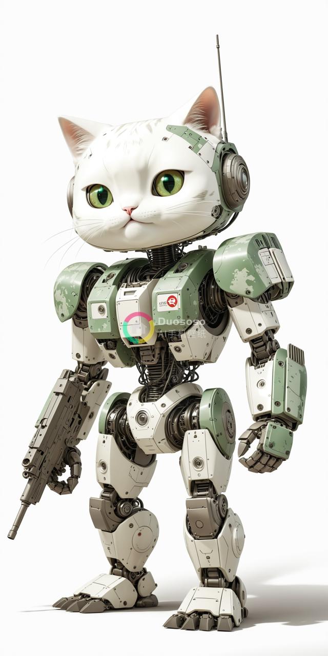 机器人，白色猫头3D渲染图