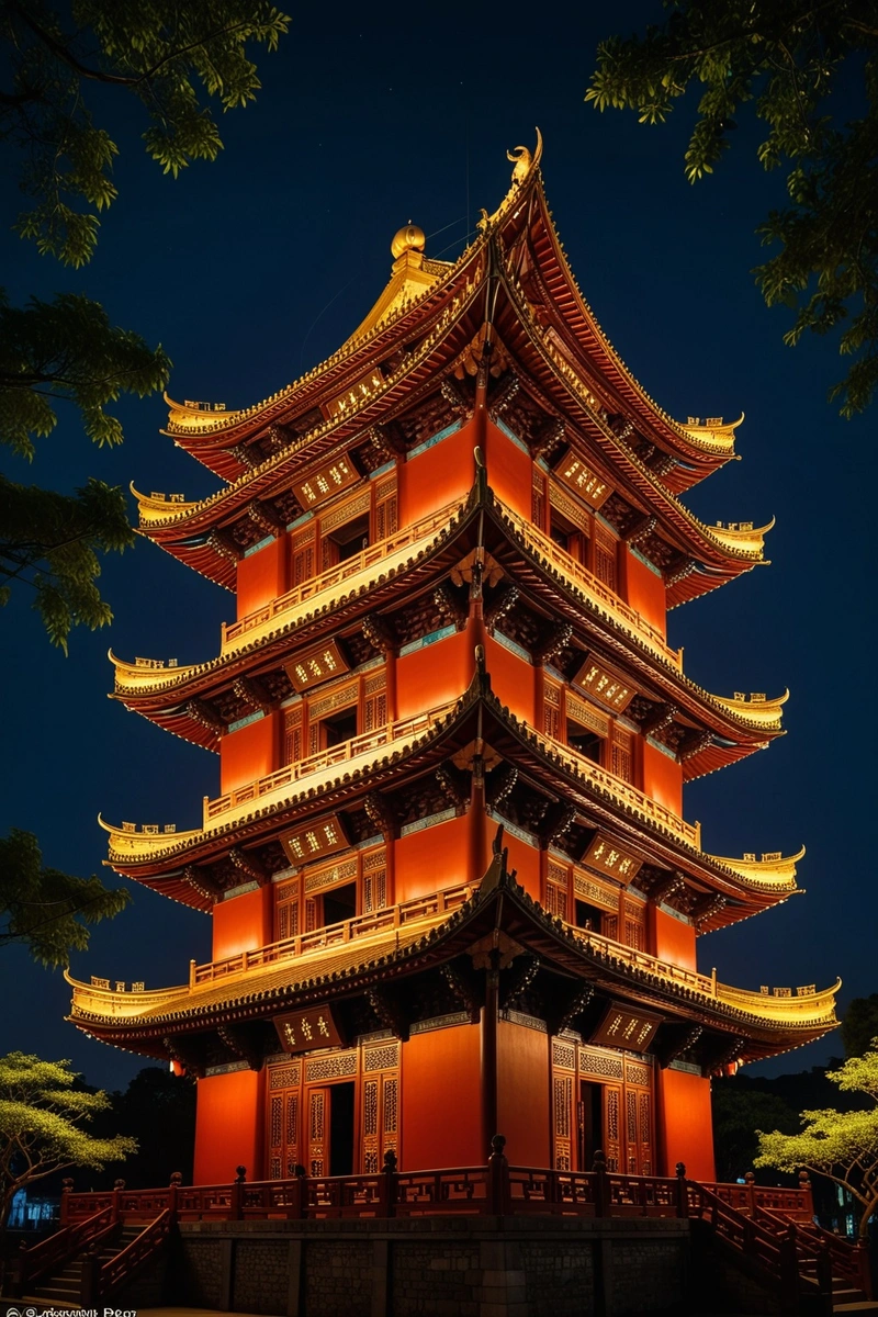 一座雄伟的中国建筑,在夜晚灯火通明,巍然屹立。该建筑采用中国传统建筑元素,以金色屋顶和红色墙壁为特色。建筑四周绿树成荫,营造出宁静祥和的氛围。这座建筑高大的柱子和复杂的雕刻展示了这座建筑丰富的历史和文化意义。灯光突出了建筑独特的建筑细节,使其在黑暗的夜空中脱颖而出。这个形象是中国丰富文化遗产的美丽代表。 一座雄伟的中国建筑,在夜晚灯火通明,巍然屹立。该建筑采用中国传统建筑元素,以金色屋顶和红色墙壁为特色。建筑四周绿树成荫,营造出宁静祥和的氛围。这座建筑高大的柱子和复杂的雕刻展示了这座建筑丰富的历史和文化意义。灯光突出了建筑独特的建筑细节,使其在黑暗的夜空中脱颖而出。这个形象是中国丰富文化遗产的美丽代表。