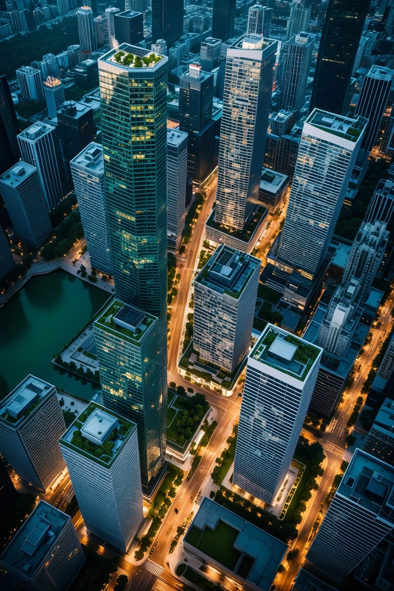 现代城市的鸟瞰图,中心是一座高层建筑。周围的建筑高度和风格各异,创造了一个充满活力和多样性的城市环境。这幅图捕捉了一个繁华城市的本质,展示了建筑的宏伟和技术的进步。光影的运用增加了图像的深度和质感,而绿色空间和水景则与城市环境形成了鲜明的对比。这张照片的背景是一片朦胧的天空,预示着这一天可能是阴天。 现代城市的鸟瞰图,中心是一座高层建筑。周围的建筑高度和风格各异,创造了一个充满活力和多样性的城市环境。这幅图捕捉了一个繁华城市的本质,展示了建筑的宏伟和技术的进步。光影的运用增加了图像的深度和质感,而绿色空间和水景则与城市环境形成了鲜明的对比。这张照片的背景是一片朦胧的天空,预示着这一天可能是阴天。